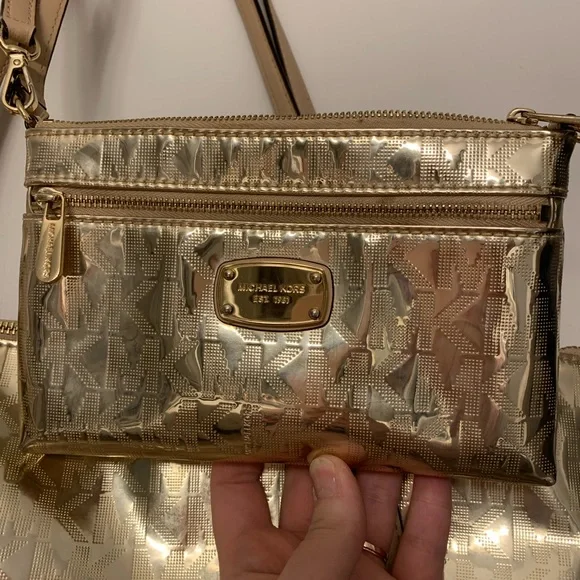Michael Kors shiny gold tote purse and wristlet - Picture 2 of 5